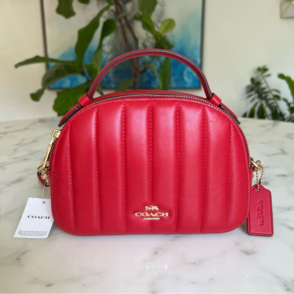 NWT Coach Serena Satchel w/ Linear Quilting C7259 Electric Red Leather Crossbody